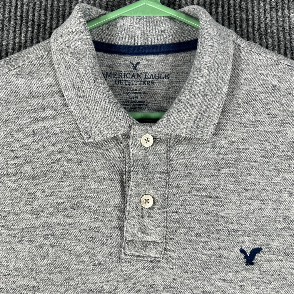 American Eagle Polo Shirt Mens Large Classic Fit Gray Short Sleeve Outdoor